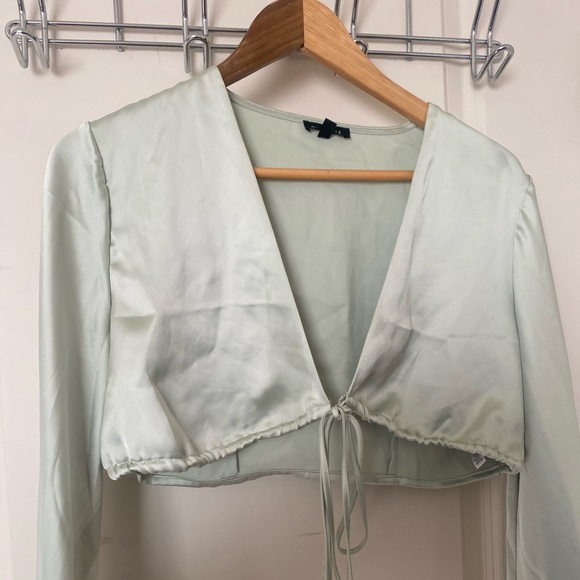 Super cute Callie Wrap Satin Blouse from dynamite. Size Medium. - Picture 2 of 5